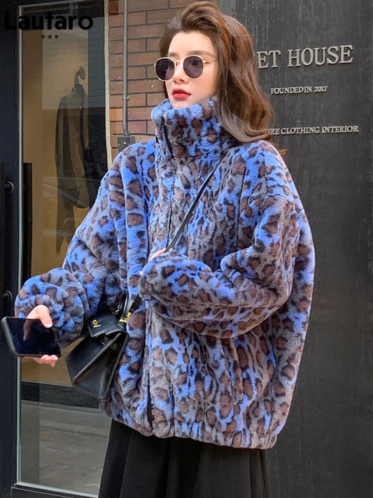 Women Oversized Leopard Print Faux Fur Coat