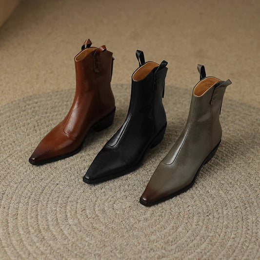 Women Leather Pointed Toe Ankle Boots