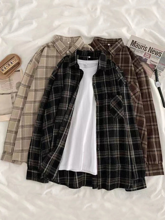 Women Oversized Plaid Flannel Shacket