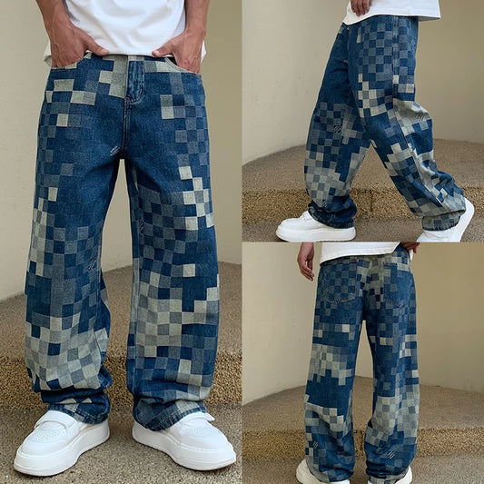 Men Pixelated Wide-Leg Jeans